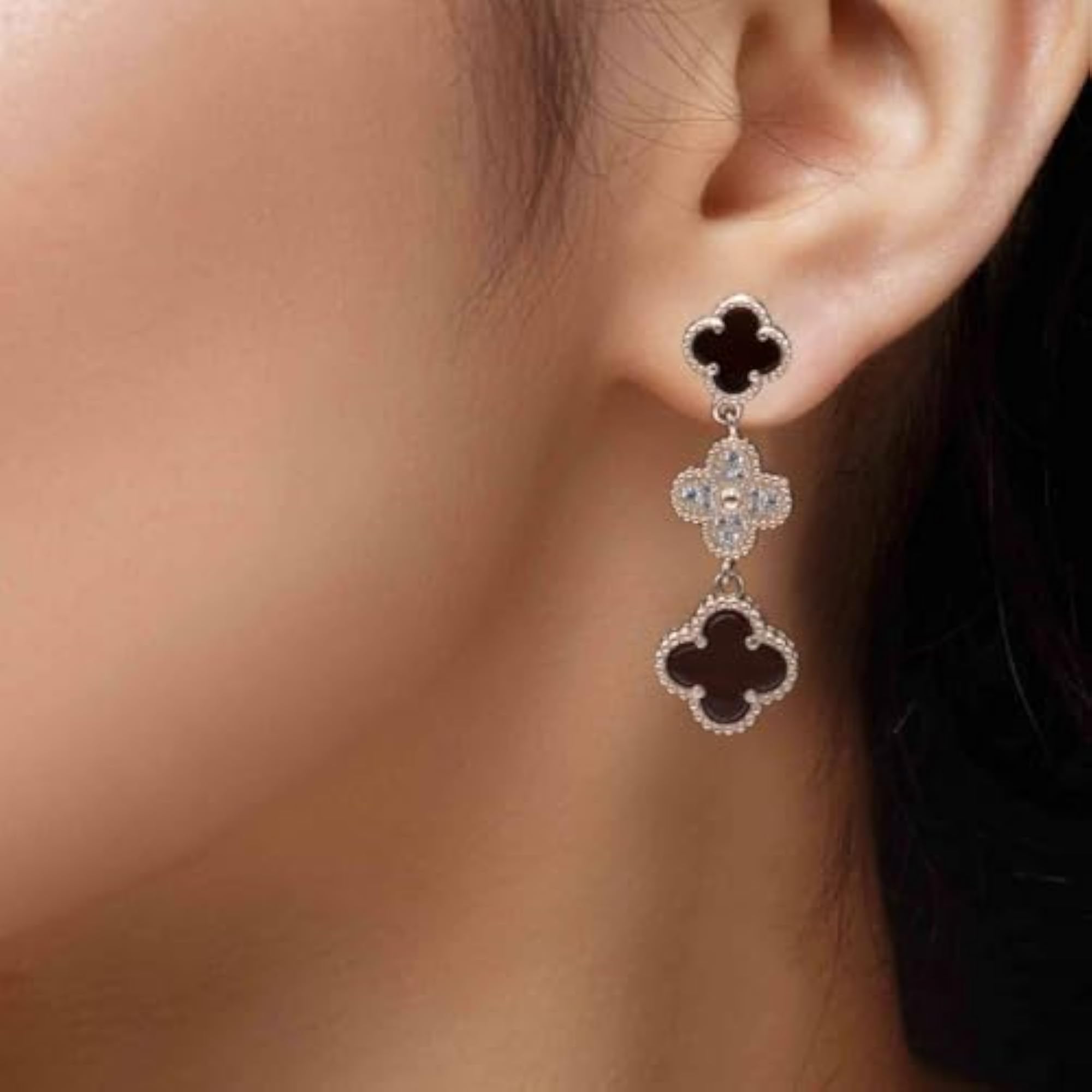 Women's 925 Sterling Rose Gold Floral Motif Drop Earrings